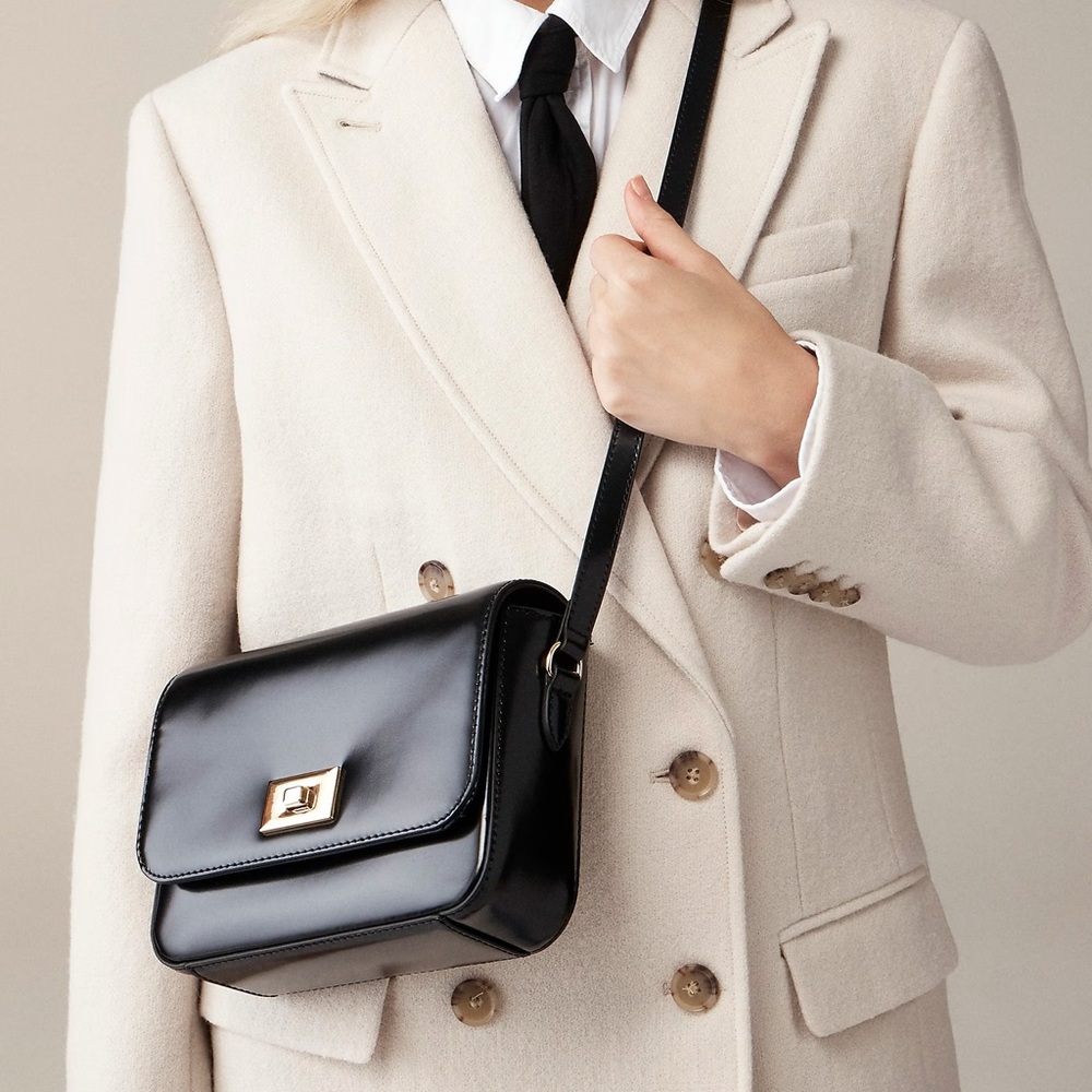 NWT J.CREW Edie Crossbody Bag in Italian Leather in Black